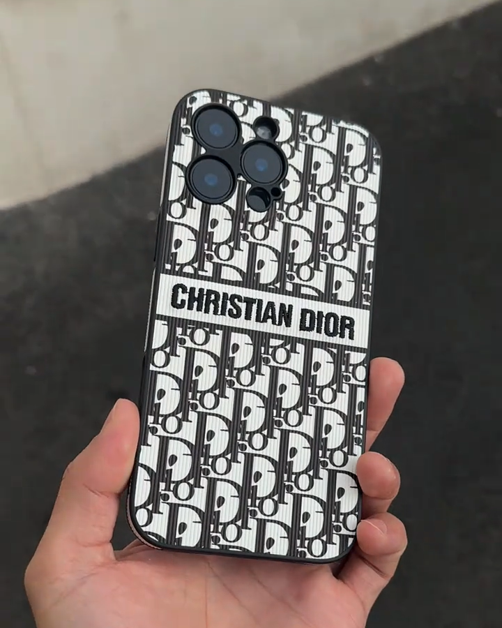 迪奧刺繡皮質磨砂手機殼